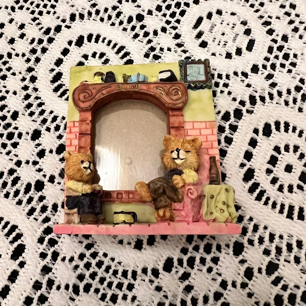 Vintage Ceramic Miniature Trinket Teddy Bear Picture Frame | Kitsch